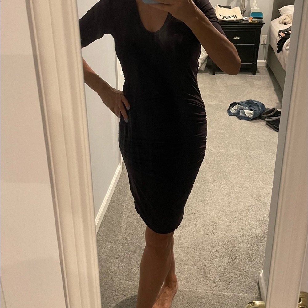 James Perse T Shirt Dress Chocolate Brown Rouched. Size 3